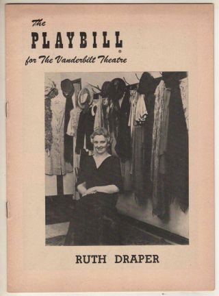 Ruth Draper Broadway Playbill 1954 " Ruth Draper And Her Company Of Characters "