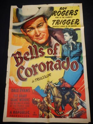 Bells Of Coronado 1950 Roy Rogers Trigger Dale Evans B - Western One Sheet