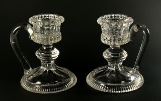 Antique Baccarat French Clear Crystal Glass Pair Chamber Candle Holders