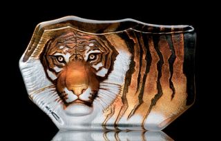 Mats Jonasson Tiger - Hand Painted - Swedish Art Glass Sculpture 33850