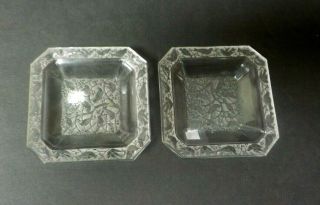 Pair Lalique Clear & Frosted Crystal Anna Ring/pen Tray / Individual Ashtray