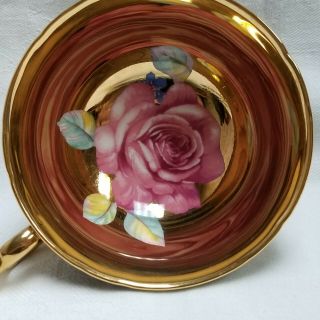 Vtg Paragon Cabbage Rose Gold On Black Tea Cup & Saucer Bone China 1