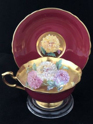 Stunning Paragon Floating Chrysanthemums Mums Gold Cup & Saucer