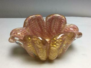Vintage Barovier & Toso Murano Art Glass Bowl Dish Pink Gold Foil Mid Century 3