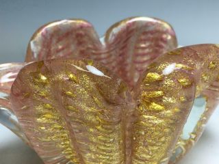 Vintage Barovier & Toso Murano Art Glass Bowl Dish Pink Gold Foil Mid Century 4