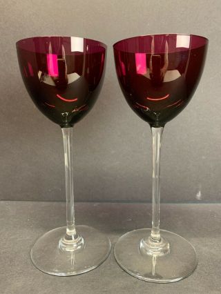 Vtg Baccarat Crystal Ruby Red Wine Glasses Set Of 2