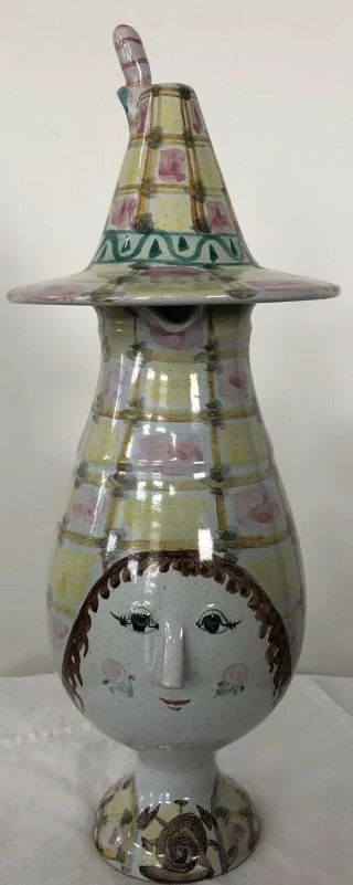 Bjorn Wiinblad Signed Danmark 1961 Lidded Muti - color Whimsical Pottery Pitcher 12