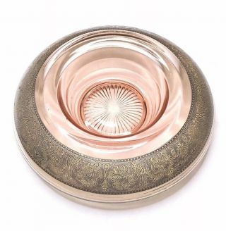 Stunning Antique 1930s Depression Glass Mushroom Centerpiece Bowl Pink Silver