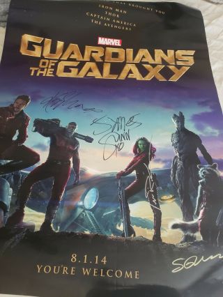 Guardians Of The Galaxy Autographed Double Sided Theatrical Poster 27x40