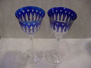 Cristal St Louis Style Wine Glasses (2) - Tommy Pattern - Color Dark Blue Hock