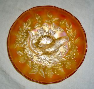 Antique Millersburg Marigold Carnival Glass Trout & Fly Ice Cream Shape Bowl