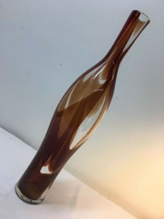 John Nickerson Hand Signed Tall Blenko Vase.  Mid Century Modern.  Decanter Bottle