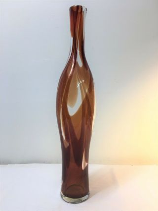 John Nickerson Hand Signed Tall Blenko Vase.  Mid Century Modern.  Decanter Bottle 8