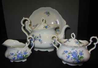 Vintage Royal Albert " Forget Me Not " Tea Pot & Sugar & Creamer & Plate China