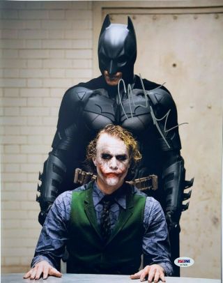 Christian Bale Signed Autographed Batman Joker 11x14 Photo Heath Ledger Psa/dna