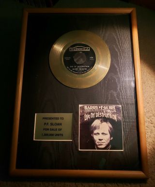 1965 P.  F.  Sloan Eve Of Destruction Barry Mcguire Riaa Gold Record Award Signed