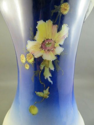 Antique c1900 Turn Teplitz Amphora Large Vase Austria Bohemia Blue Floral 10