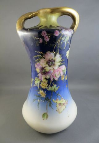 Antique C1900 Turn Teplitz Amphora Large Vase Austria Bohemia Blue Floral