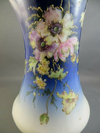 Antique c1900 Turn Teplitz Amphora Large Vase Austria Bohemia Blue Floral 2