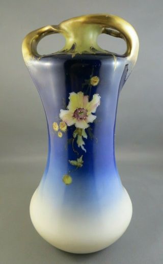 Antique c1900 Turn Teplitz Amphora Large Vase Austria Bohemia Blue Floral 9