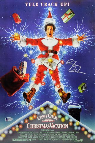 Chevy Chase Christmas Vacation Signed 12x18 Mini Movie Poster Bas Witnessed