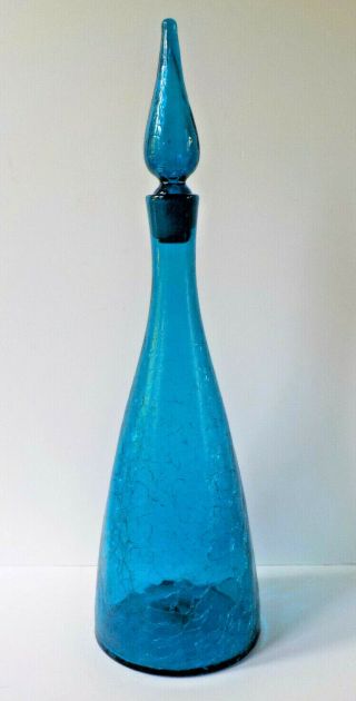 Blenko Turquoise Blue Crackle Glass Decanter Bottle Winslow Anderson 920m Mcm