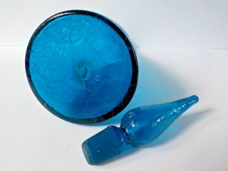 Blenko Turquoise Blue Crackle Glass Decanter Bottle Winslow Anderson 920M MCM 7