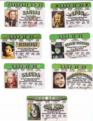 7 Fun Novelty Drivers License The Wizard Of Oz / Wicked Witch Dorothy Lion Etc.