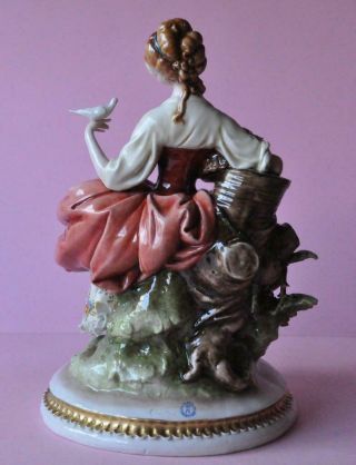 Large Vintage 10 3/4 Inch Capodimonte Porcelain Figurine Italy with Dove 4