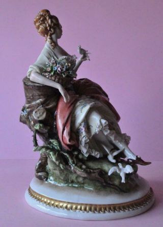 Large Vintage 10 3/4 Inch Capodimonte Porcelain Figurine Italy with Dove 6