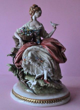 Large Vintage 10 3/4 Inch Capodimonte Porcelain Figurine Italy with Dove 7