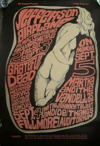 1966 Grateful Dead Jefferson Airplane Concert Poster San Francisco Ca