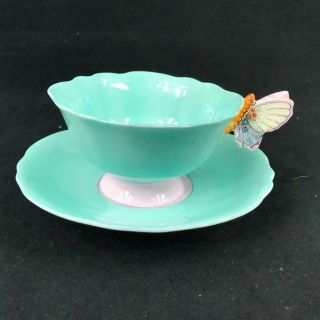 1940s Highly Sought Paragon England Butterfly Handle Blue Cup And Saucer