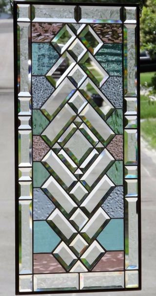 •spectrum •beveled Stained Glass Window Panel • 31 1/2“ X 16 3/8”