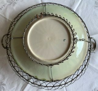 Victorian wired Basket with majolica plate with large white Daisy 4