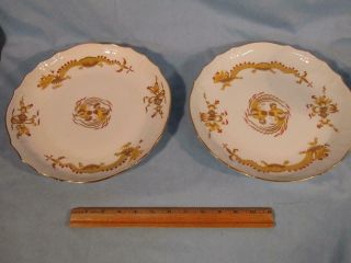 Pair Large Meissen Yellow Dragon & Red Accent 11 " Shallow Serving Bowls