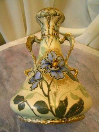 Porcelain Ernst Wahliss Vase Arrowhead Plant W/ Leaf Handles Amphora Teplitz