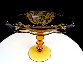 Paden City Glass 300 Cupid Amber 6 " Ball Stem Rolled Rim Compote