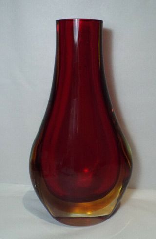 Vintage Italian Sommerso Huge 14 " Heavy Red&gold Cased Art Glass Vase Mcm Murano
