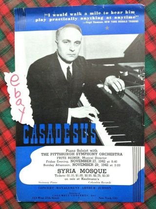 1942 Robert Casadesus Syria Mosque Flyer Pittsburgh Box D Handbill Vgc