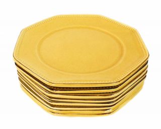 8 Terre E Provence French Pottery Octagon 11 1/2 " Dinner Plates Yellow " Jaune "