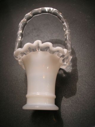 Fenton Glass Basket,  Mini 4 - 1/2 " White Milk Glass W/ Double Crest.  Very Rare