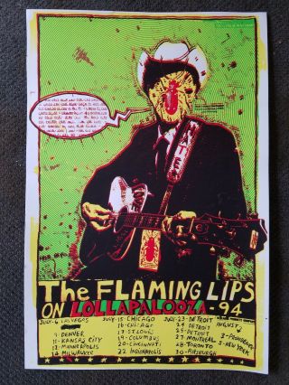 The Flaming Lips 1994 Poster 26 " X16 " Wayne Coyne Lollapalooza Lithograph Print