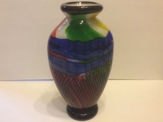 Vintage Large Murano Glass Vase Hand Blown Multi Colors Thick & Heavy Italy