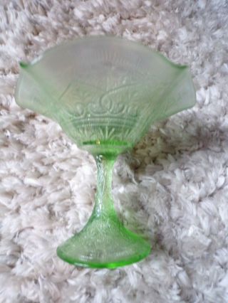 ANTIQUE NORTHWOOD CARNIVAL GLASS ICE GREEN HEARTS & FLOWERS RUFFLED COMPOTE 9