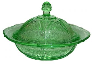 Hazel Atlas Royal Lace Green Covered Butter Dish