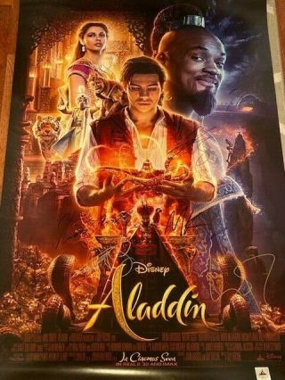 Aladdin Ds Movie Poster Cast Signed Premiere Mena Massoud Will Smith Naomi Scott