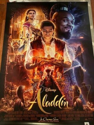 Aladdin DS Movie Poster CAST SIGNED Premiere Mena Massoud Will Smith Naomi Scott 2