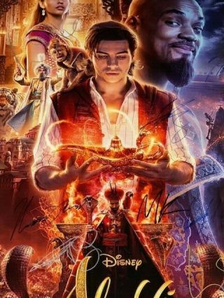 Aladdin DS Movie Poster CAST SIGNED Premiere Mena Massoud Will Smith Naomi Scott 4