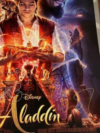 Aladdin DS Movie Poster CAST SIGNED Premiere Mena Massoud Will Smith Naomi Scott 5